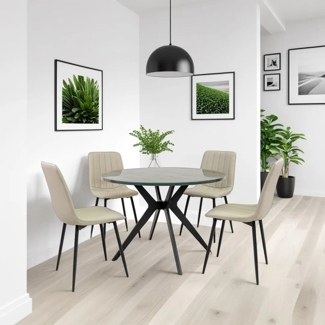 Bali Round 4-Seater Dining Set - Grey Oak, Glass product