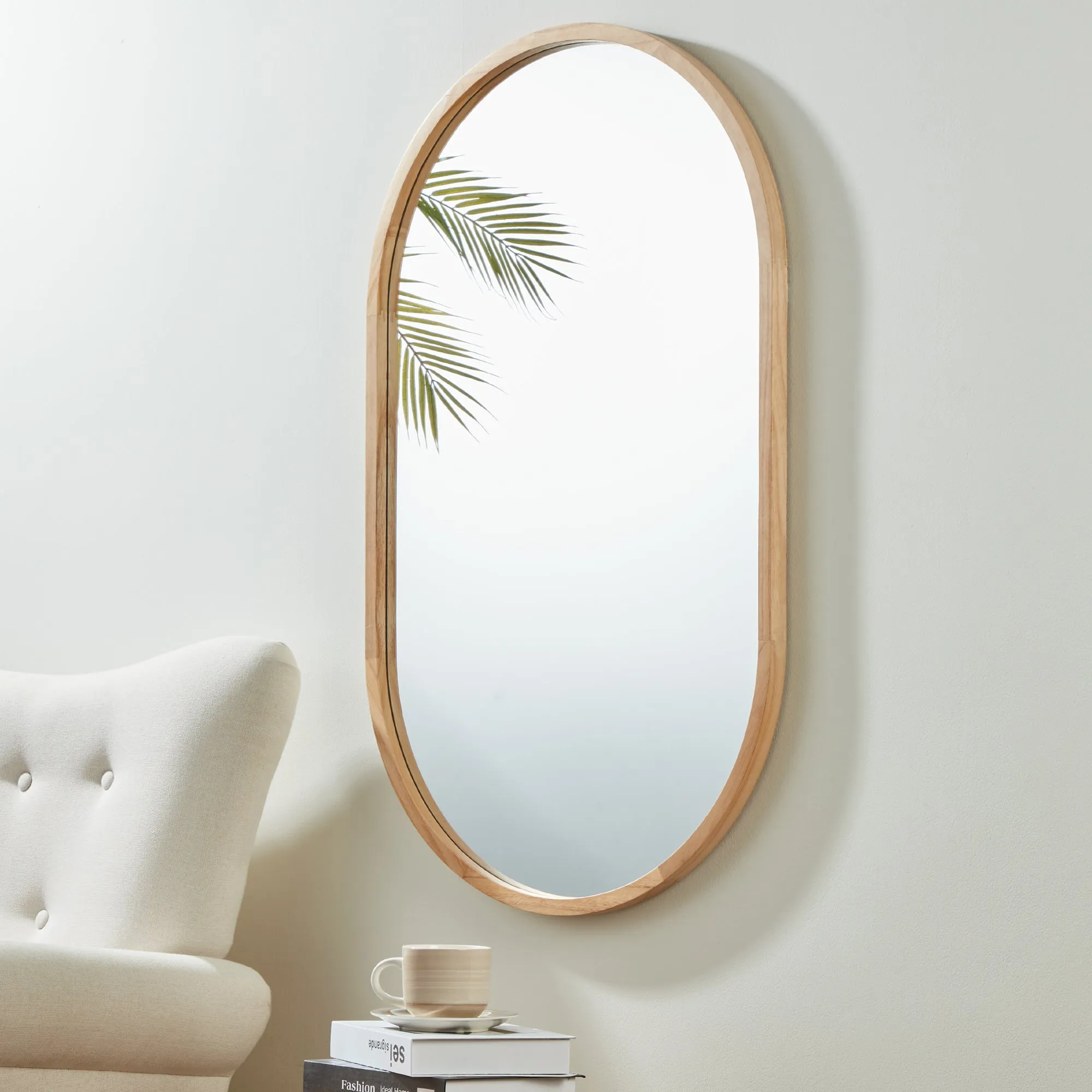 Bani Oval Wall Mirror - Oak Effect Wood product
