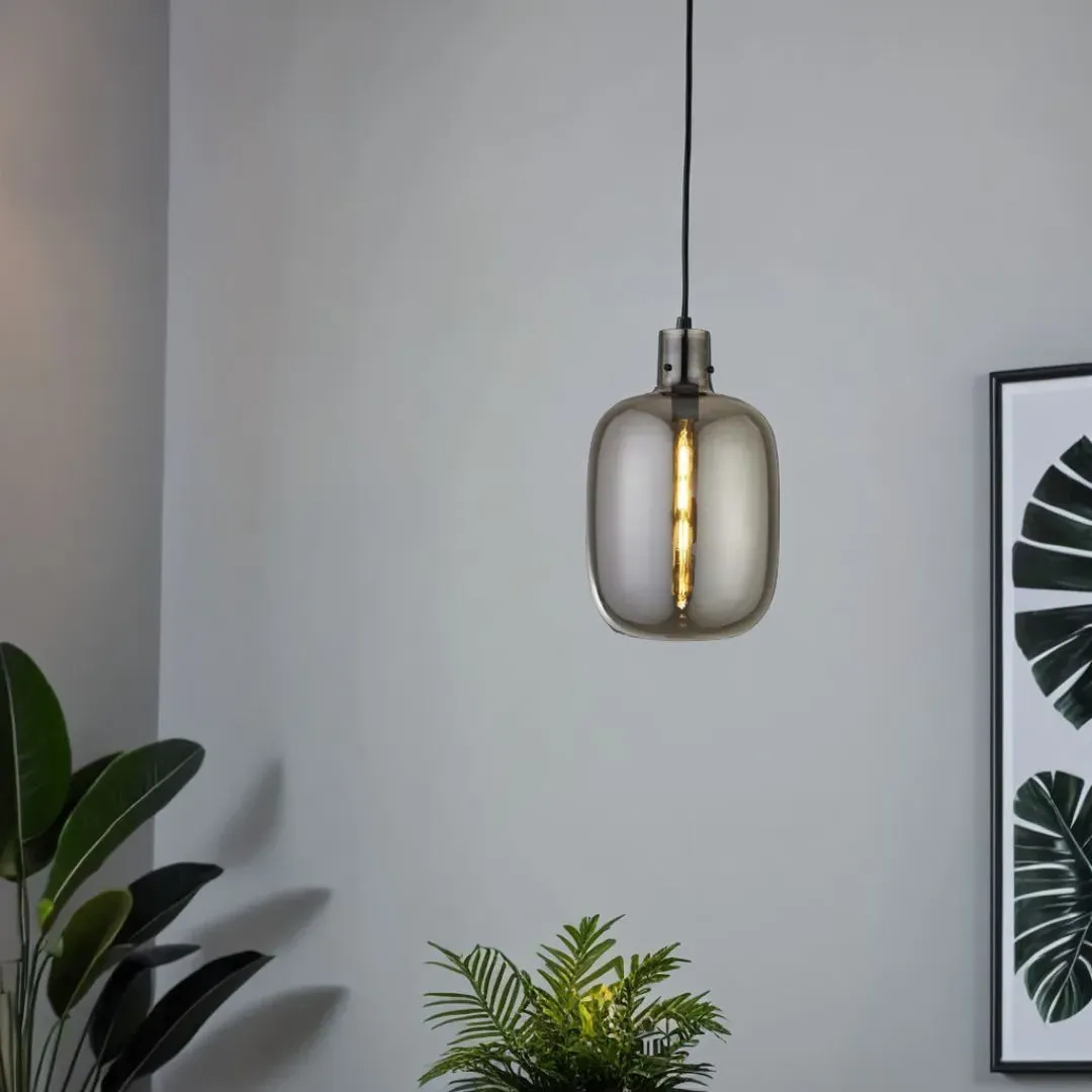 Barrel Pendant Ceiling Light - Black, Smoked Glass product