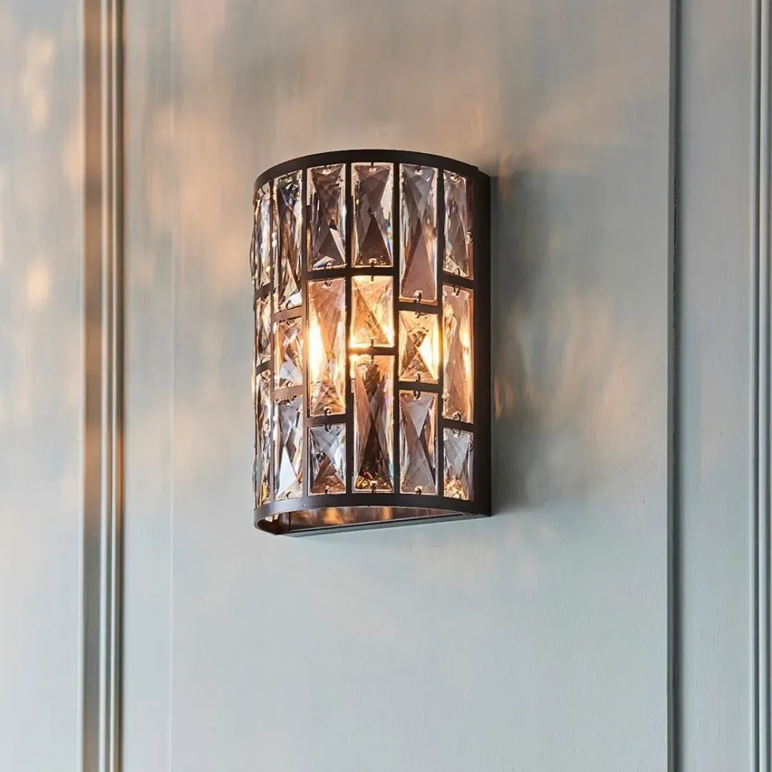 Belle Wall Light with Crystal Tiers - Dark Bronze product