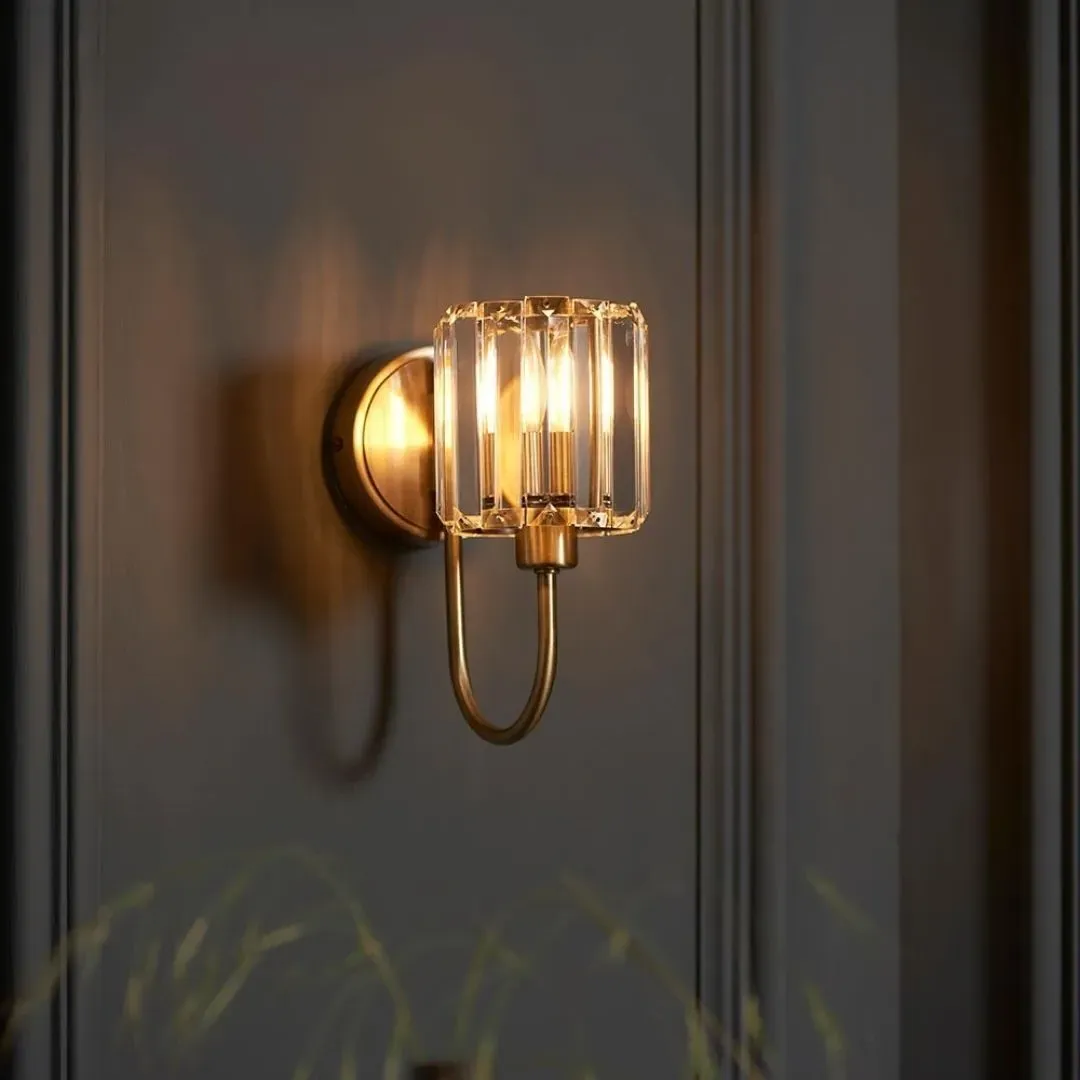 Berenice Wall Light with Faceted Glass Shade - Antique Brass product