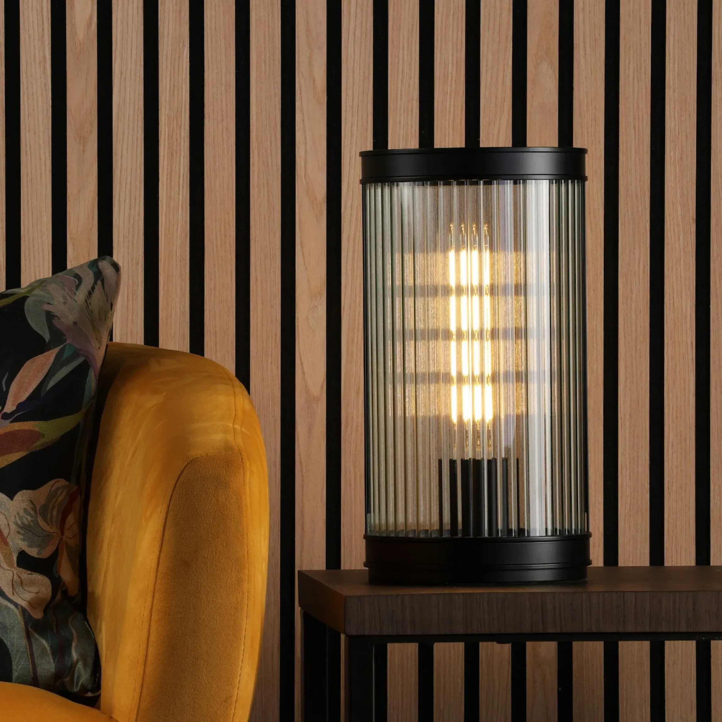 Bianka Cylindrical Table Lamp - Matte Black, Ribbed Glass product