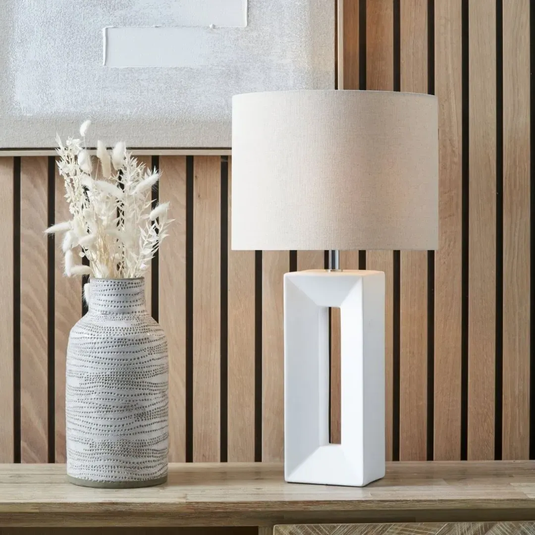 Block Tall Rectangular Table Lamp - White, Ceramic product