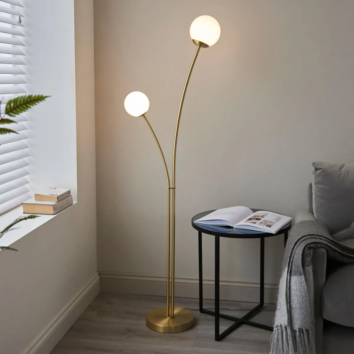 Bloom 2-Light Floor Lamp - Satin Brass, Opal product