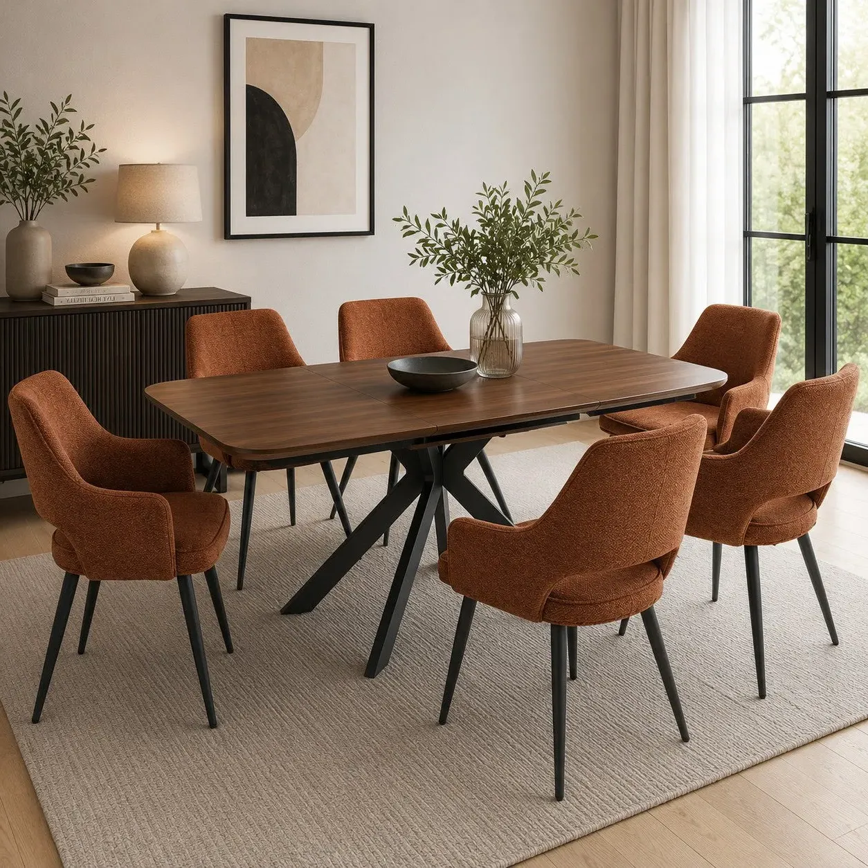 Boston Extendable Dining Table & 6 Chairs - Smoked Oak product