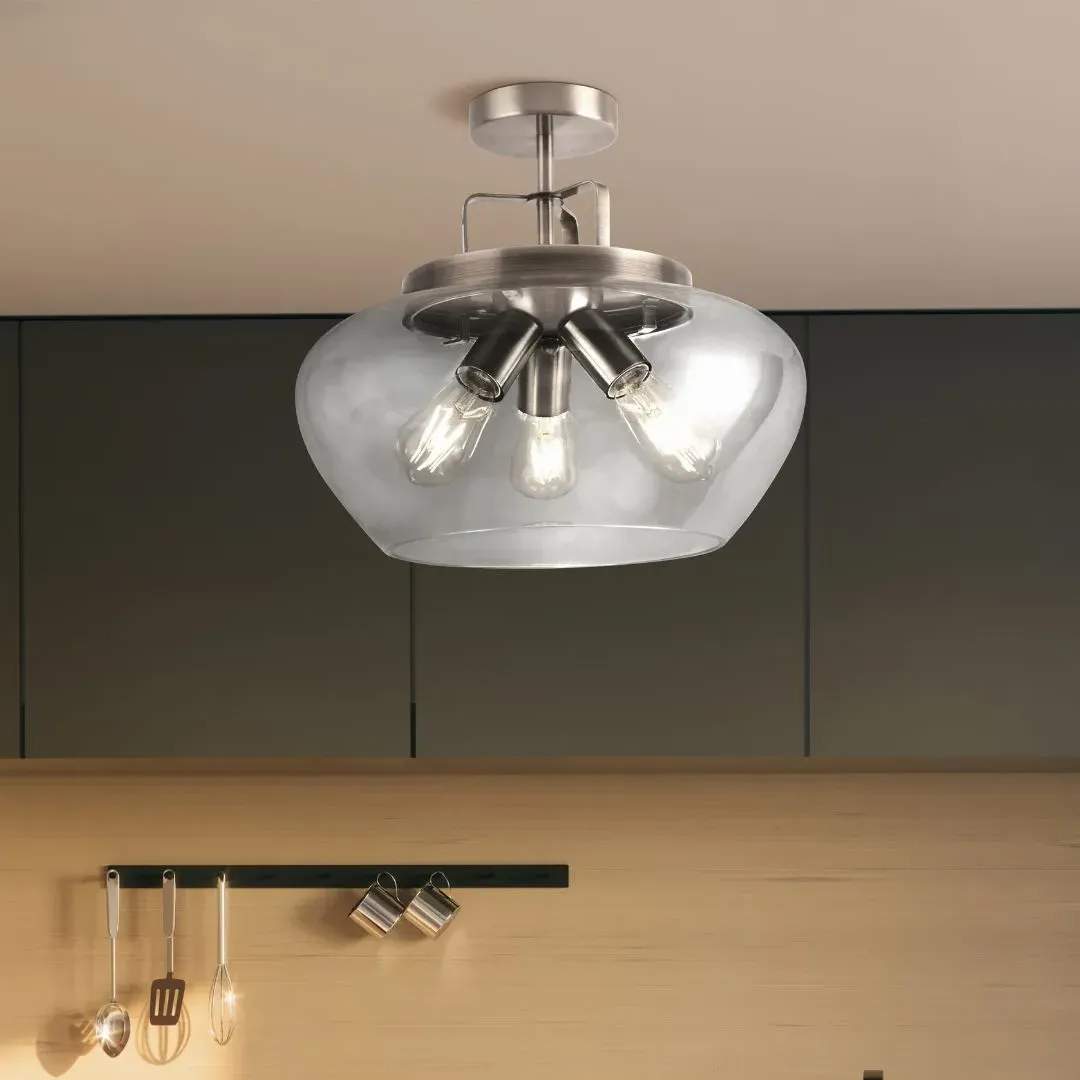 Boule 3-Light Semi Flush Ceiling Light - Silver, Glass product