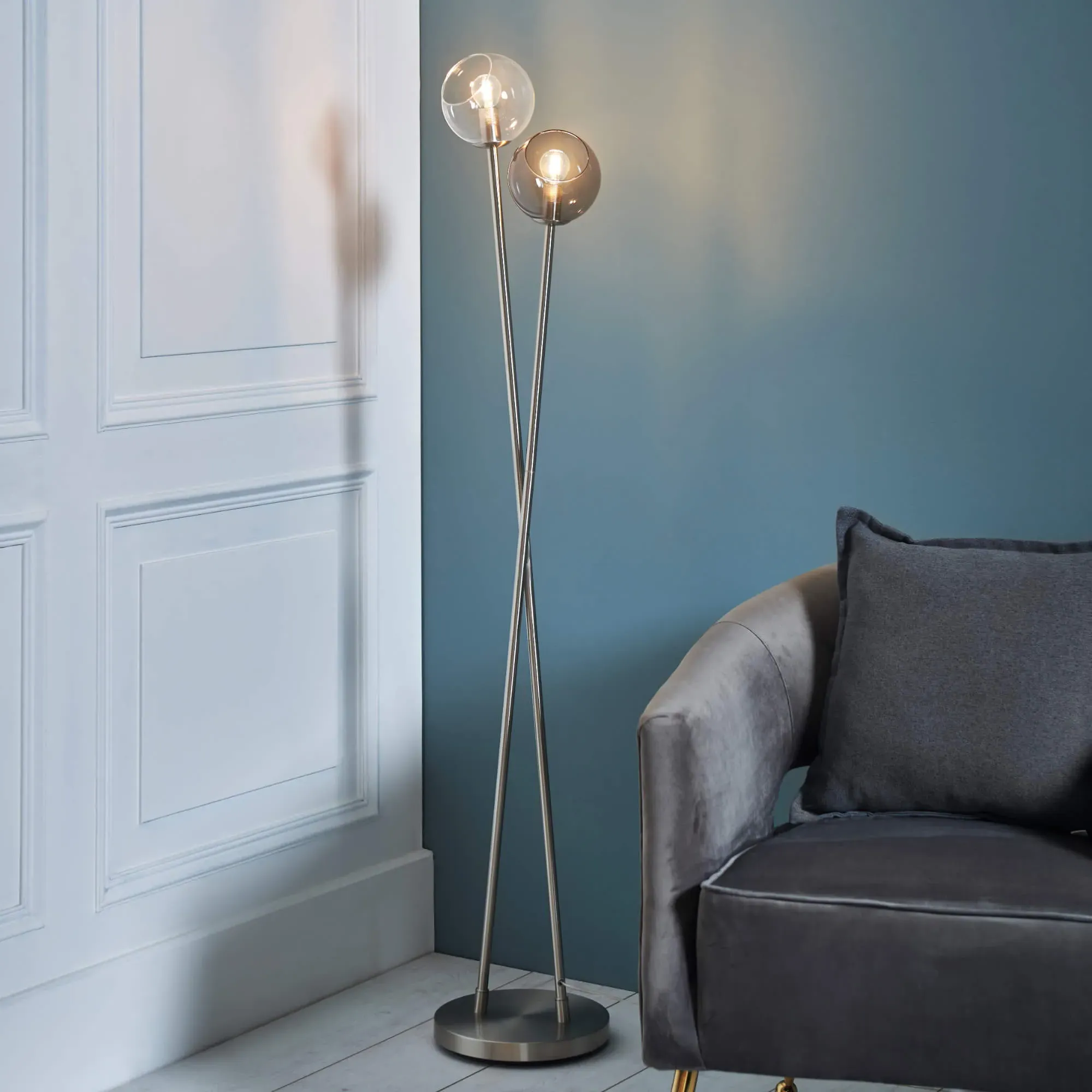 Branco 2-Light Floor Lamp - Chrome, Glass product