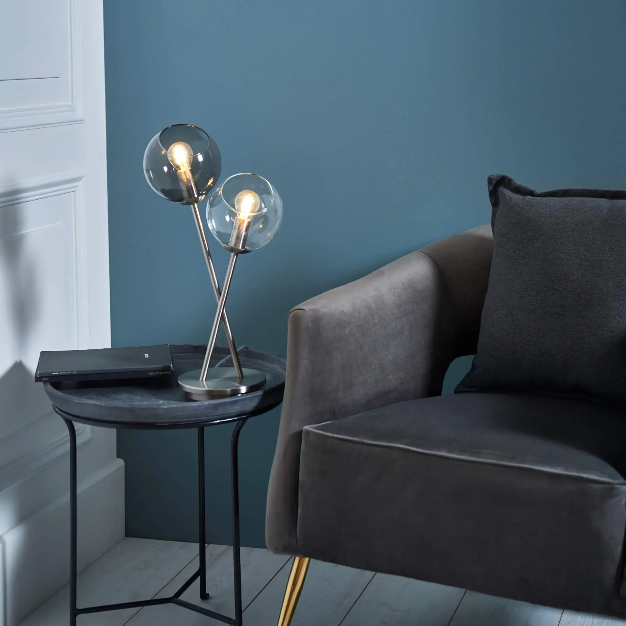 Branco 2-Light Table Lamp - Chrome, Smoked Glass product
