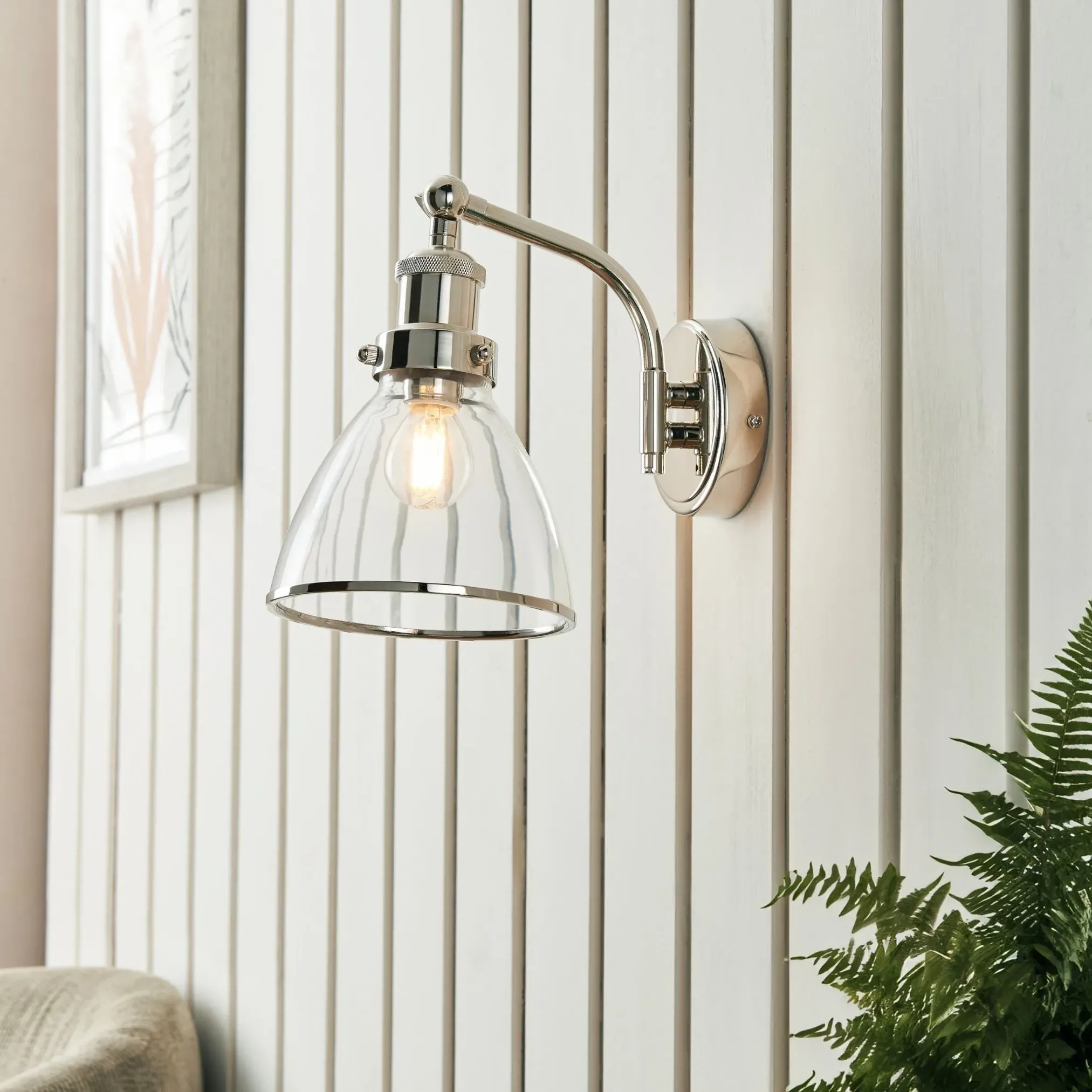 Brunswick 1-Light Wall Light - Polished Nickel, Glass product