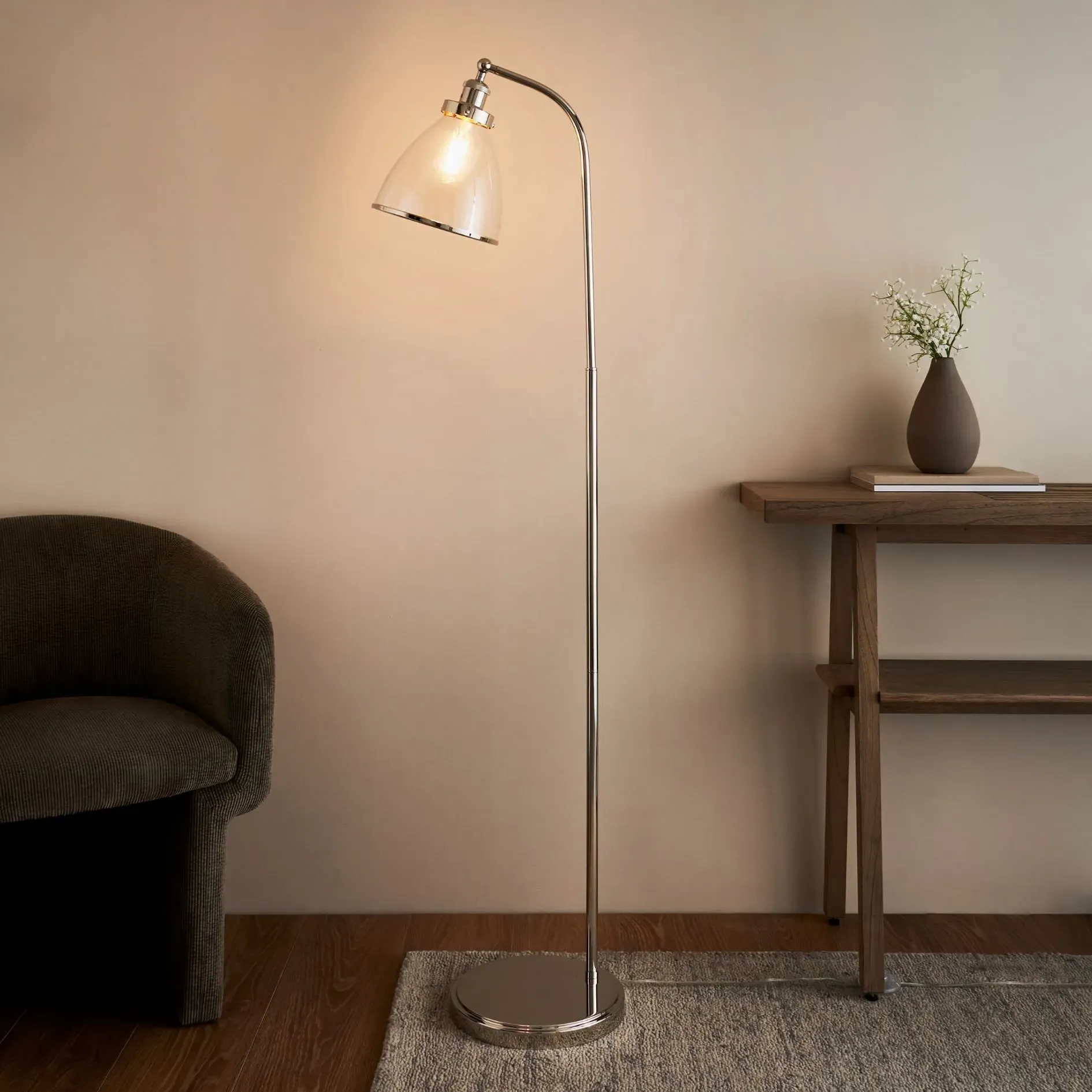 Brunswick Glass Shade Task Floor Lamp - Polished Nickel product
