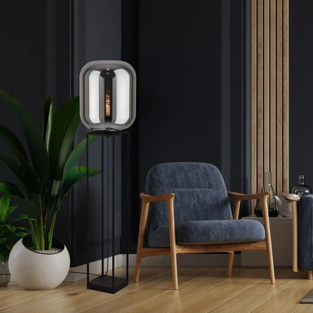 Bulciago Floor Lamp - Black, Smoked Glass product