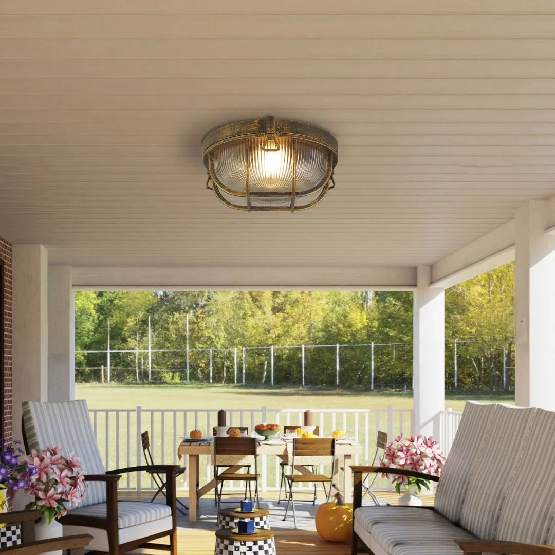 Bulkhead Round Outdoor Light IP44 - Black Gold, Clear Glass product
