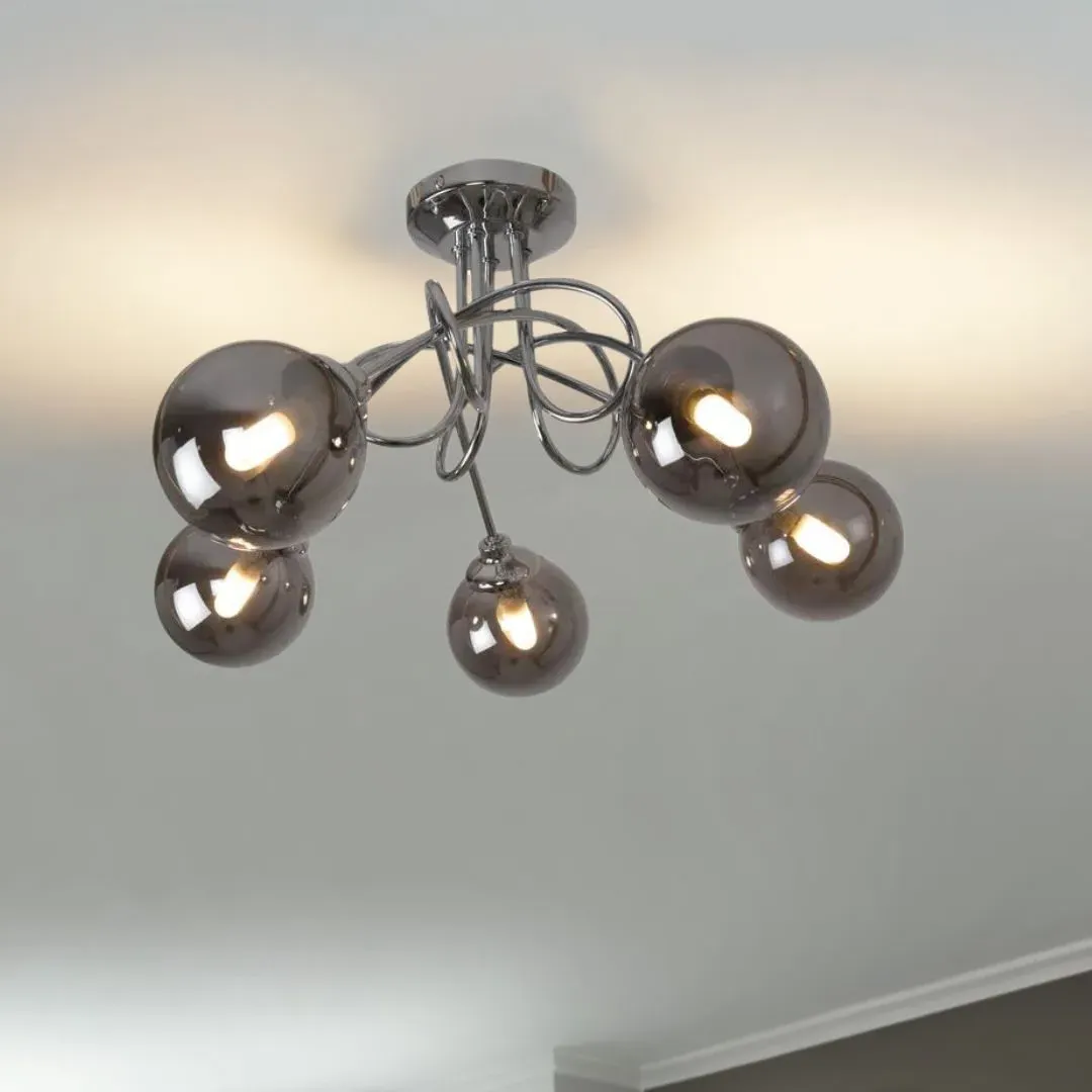 Bungo 5-Light Semi Flush Ceiling Light - Polished Chrome, Smoked Glass product