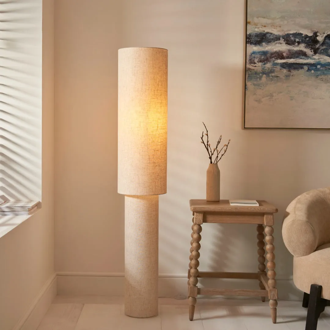 Buxton Column Floor Lamp with Foot Switch - Natural, Faux Linen product