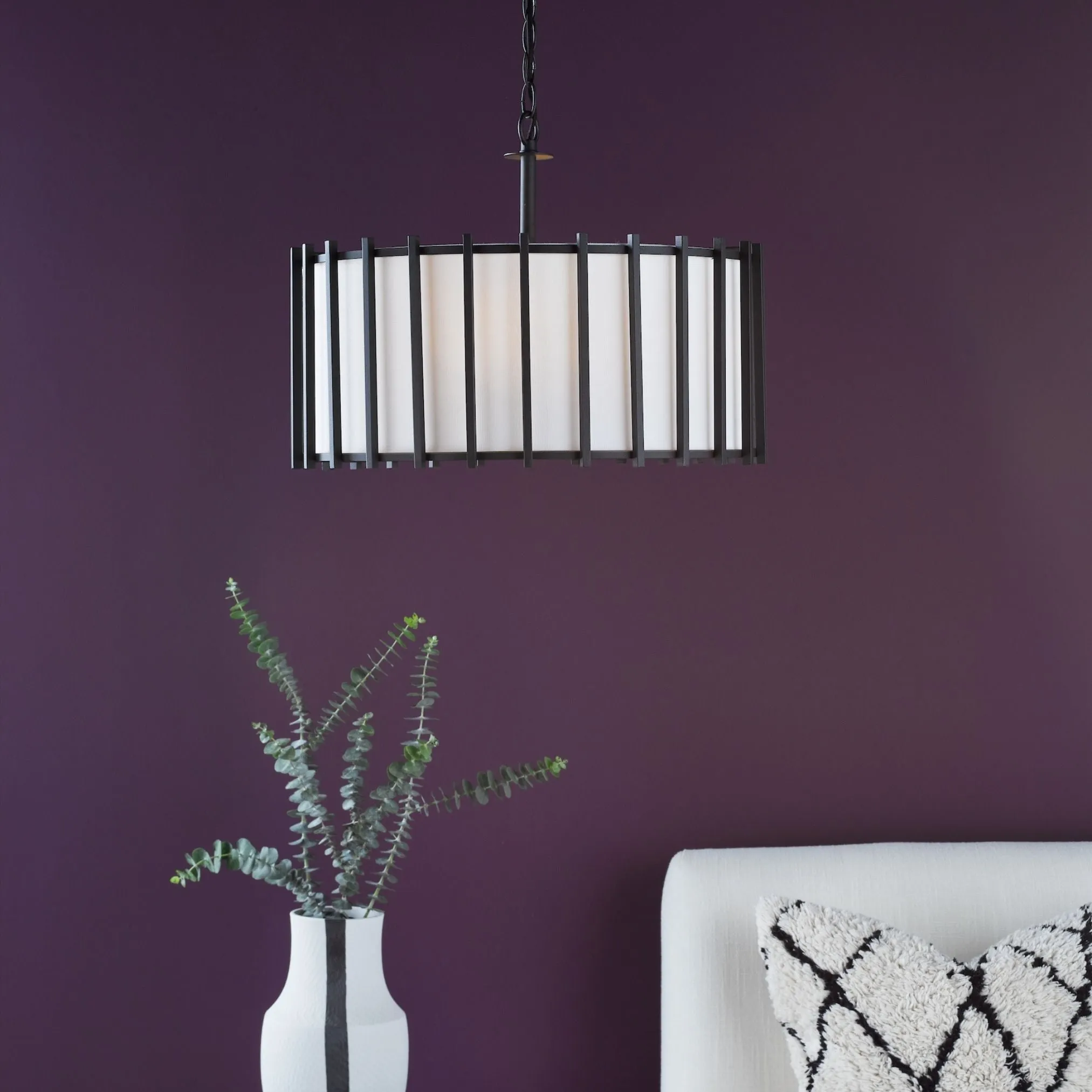 Cagliari 4-Light Pendant Ceiling Light - Matte Black, Ivory Linen product