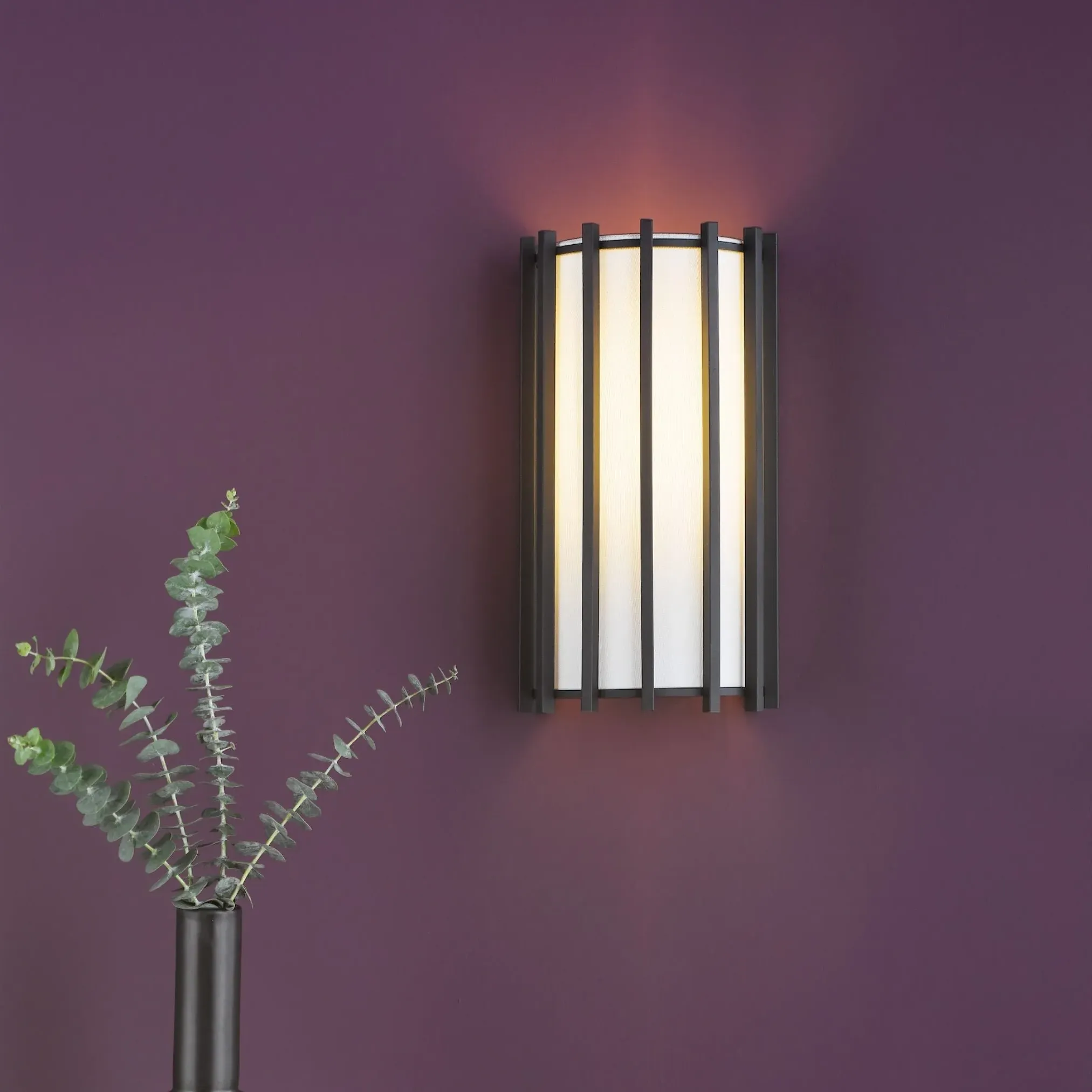 Cagliari Wall Light with Caged Frame - Ivory, Matte Black product