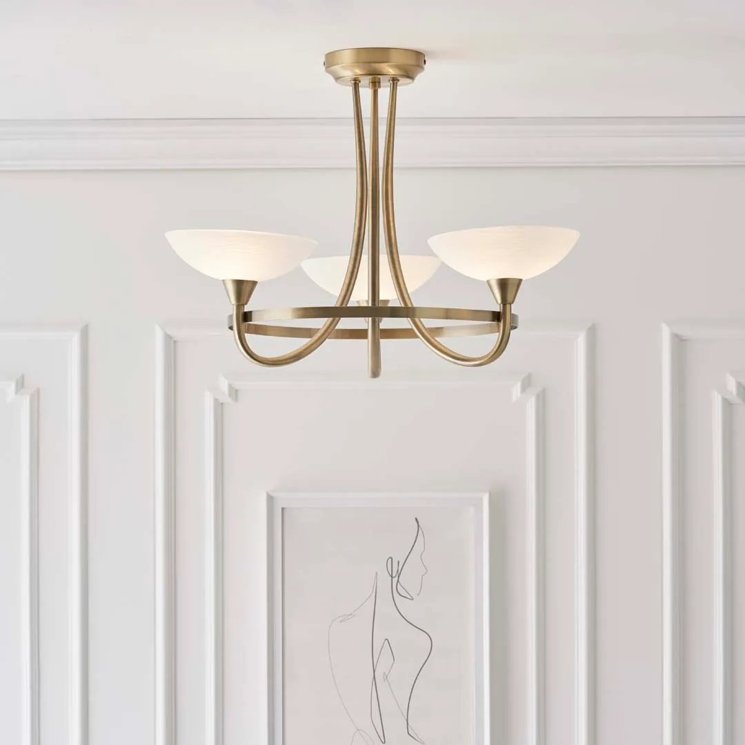 Cagney 3 Light Semi Flush Ceiling Light - Antique Brass product