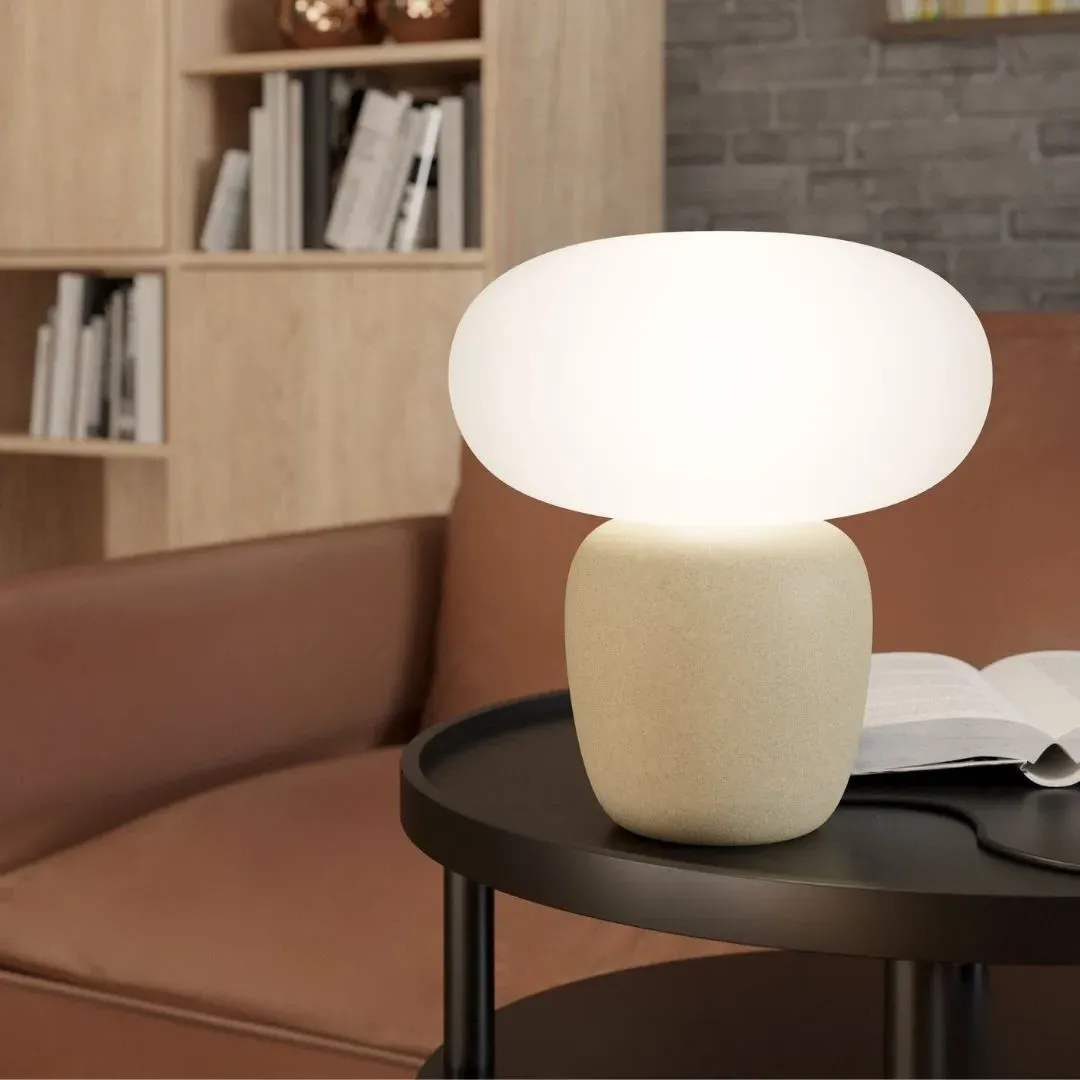 Cahuama Ceramic Table Lamp - Brown, White Glass Shade product