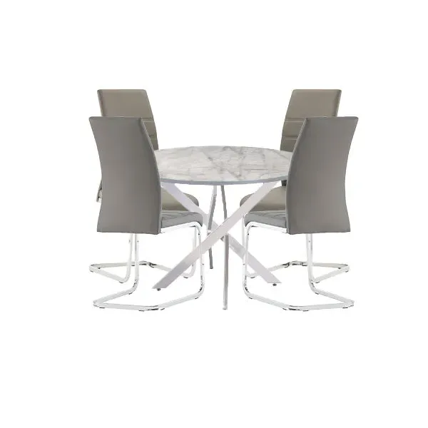 Capri 4-Seater Round Dining Set - Grey, Marble Effect product