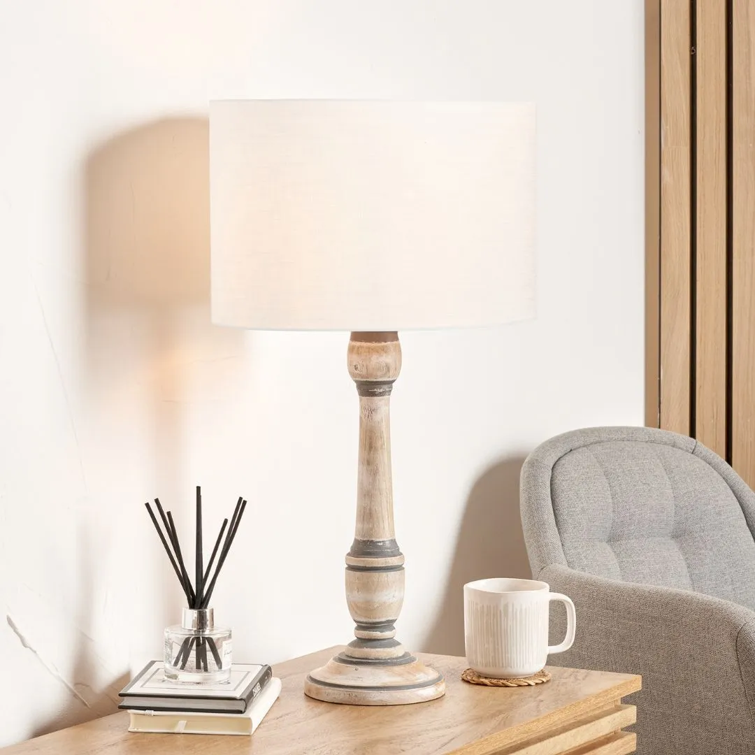 Captiva Table Lamp with White Shade - Grey Wash, Mango Wood product