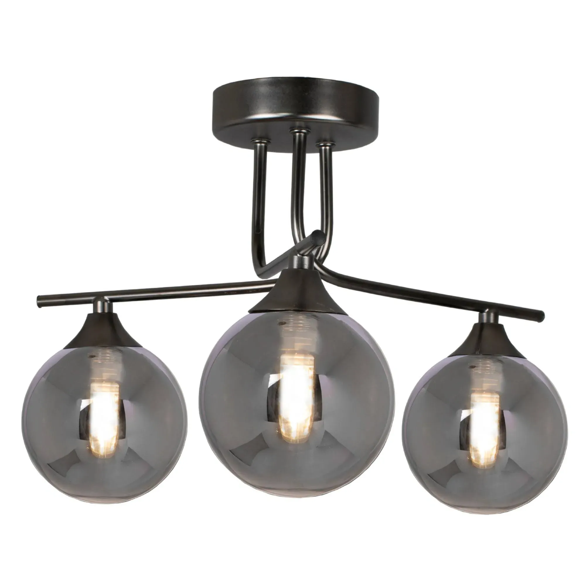 Carney 3-Light Semi Flush Ceiling Light - Gun Metal, Smoked Glass product