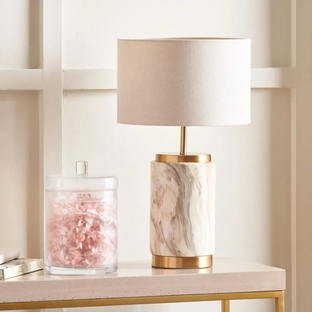 Carrara Marble Effect Ceramic Table Lamp - White, Gold product