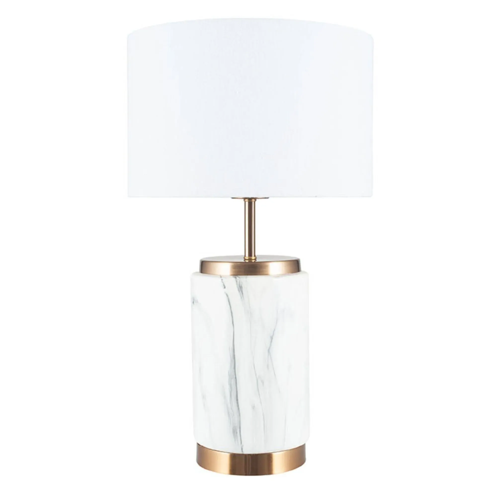 Carrara Marble Effect Table Lamp with Drum Shade - Gold, Ceramic product