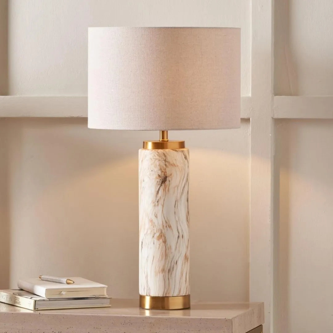 Carrara Marble Effect Tall Ceramic Table Lamp - White, Gold product