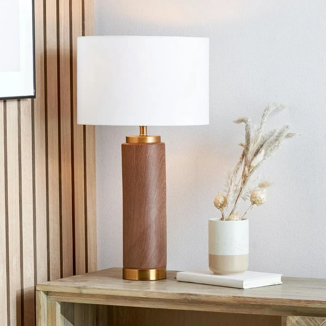 Carrara Tall Ceramic Table Lamp - White, Wood Effect product