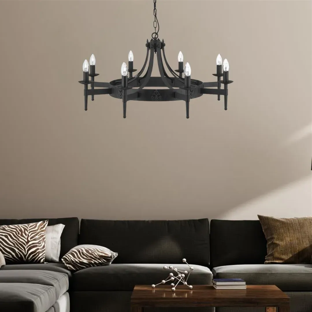 Cartwheel 8-Light Chandelier Ceiling Light - Black, Wrought Iron product
