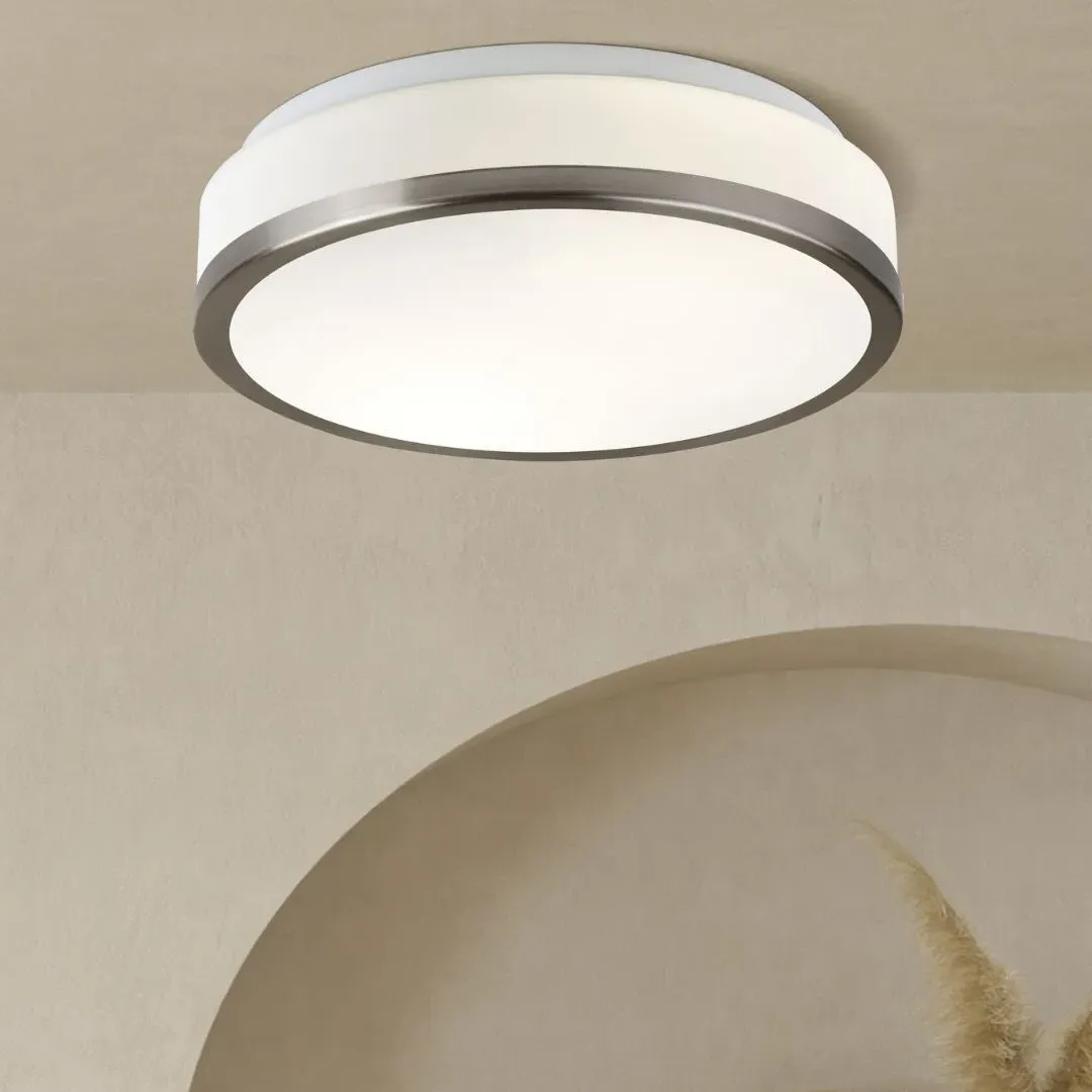 Cheese 2-Light Flush Ceiling Light - Satin Chrome, Opal Glass product