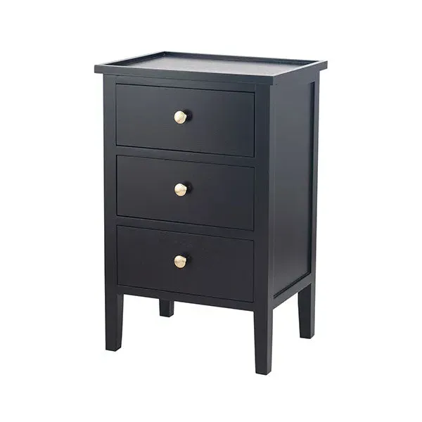 Chelmsford 3 Drawer Bedside Unit - Satin Black, Pine product