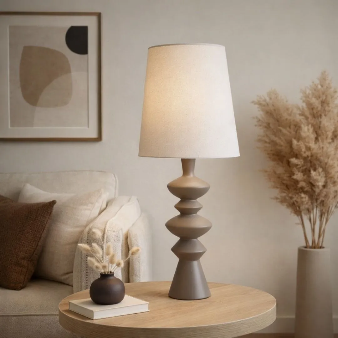 Cheryl Stacked Resin Table Lamp - Taupe, Linen product