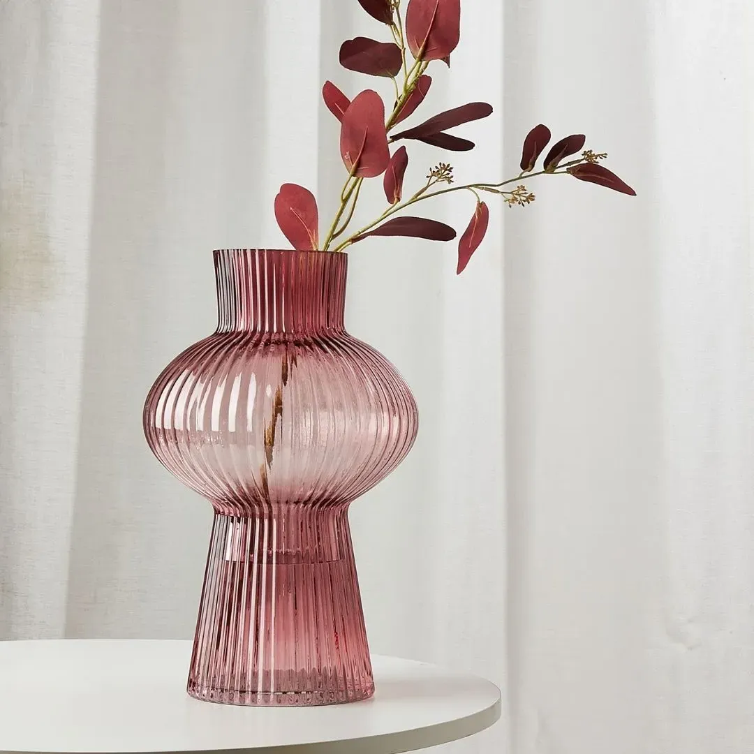 Clare Glass Gourd Vase Ribbed - Pink product