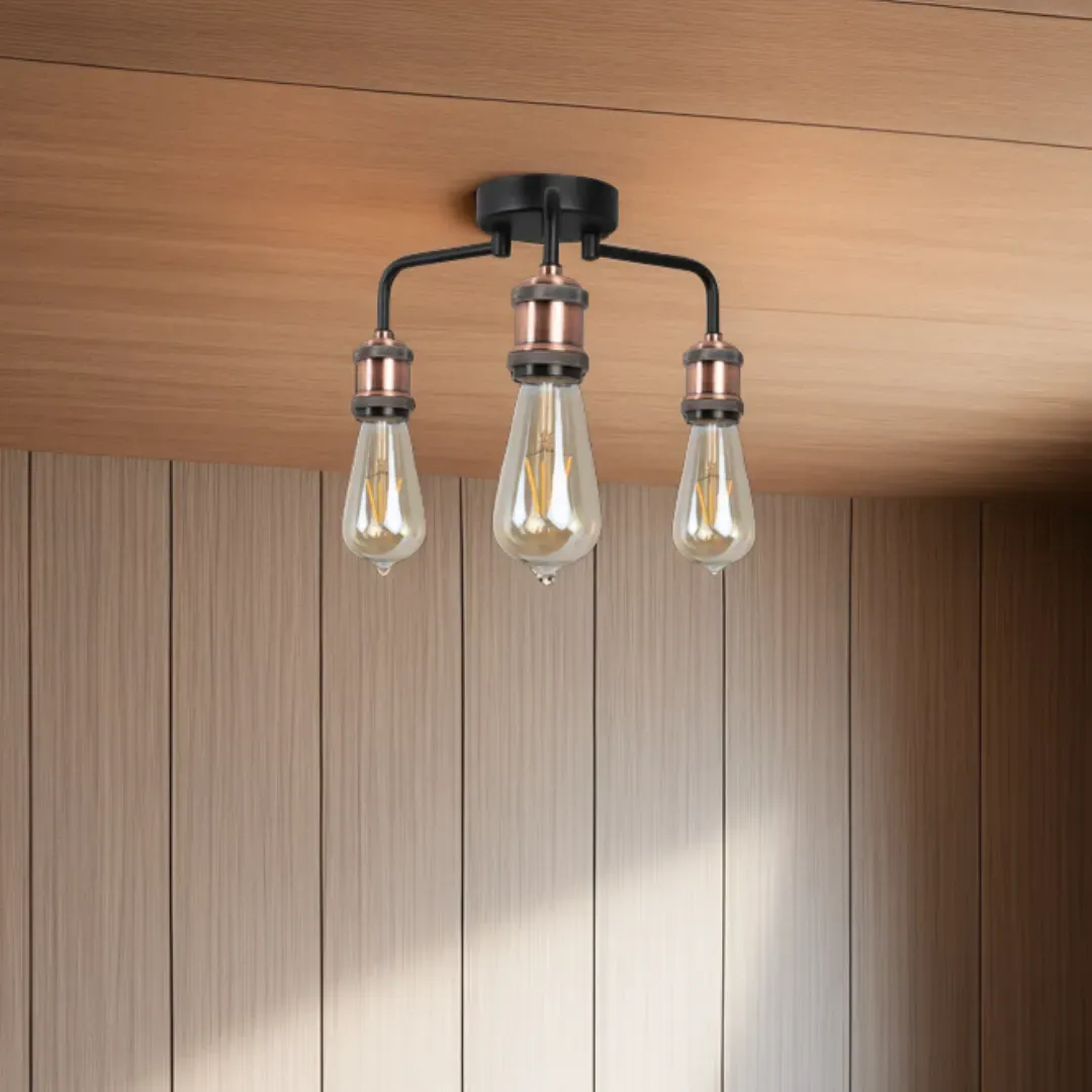Clark 3 Light Semi Flush Ceiling Light - Black, Copper product