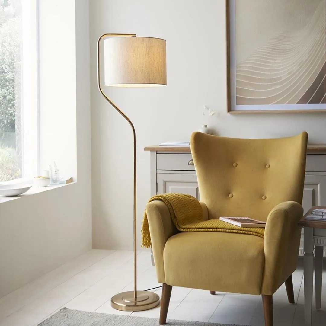 Clement Brass Floor Lamp with Adjustable Head - Linen, Brass product