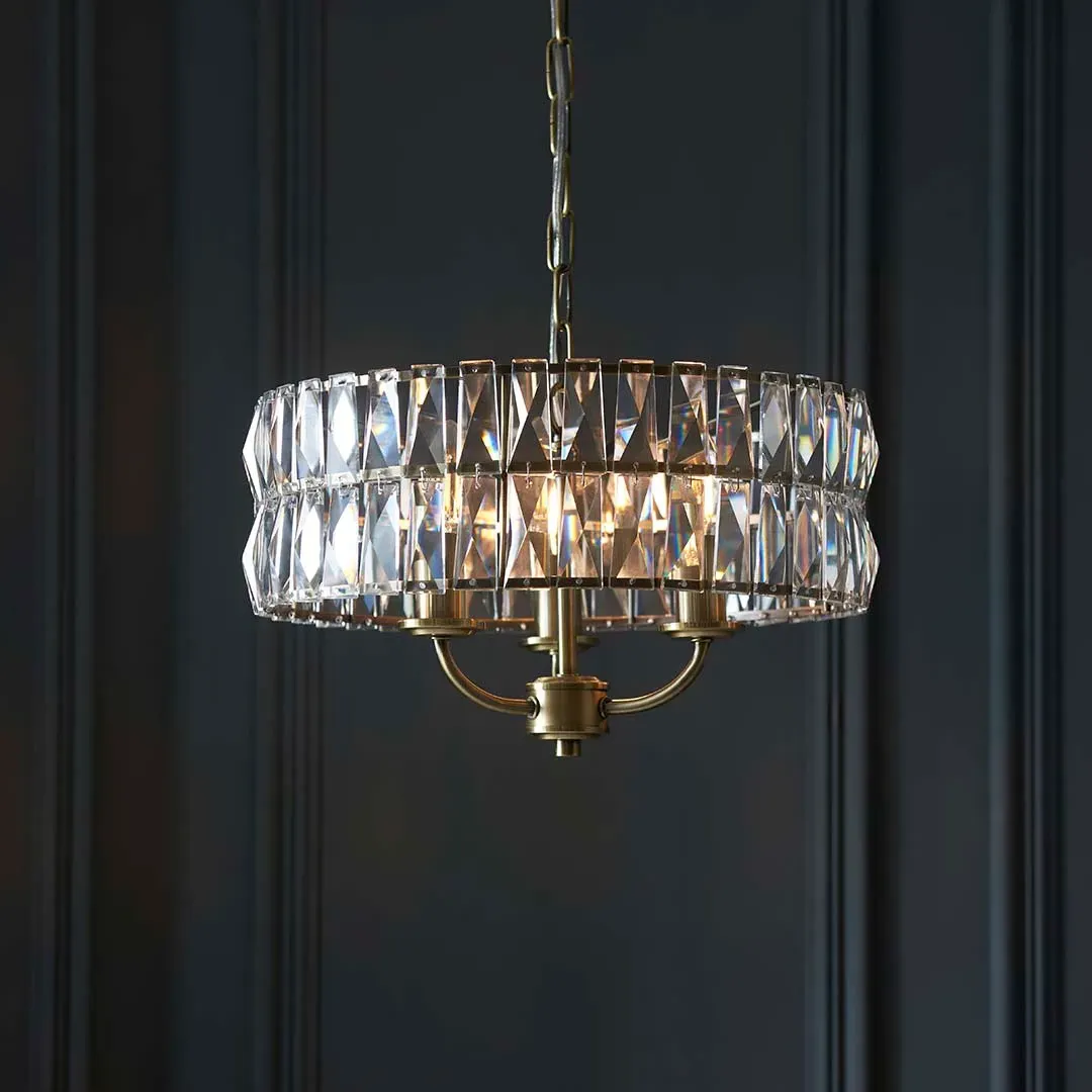 Clifton 3-Light Pendant Ceiling Light - Antique Brass, Crystal Glass product