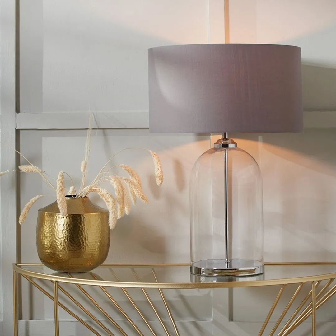 Cloche Glass Table Lamp with Grey Shade - Silver product