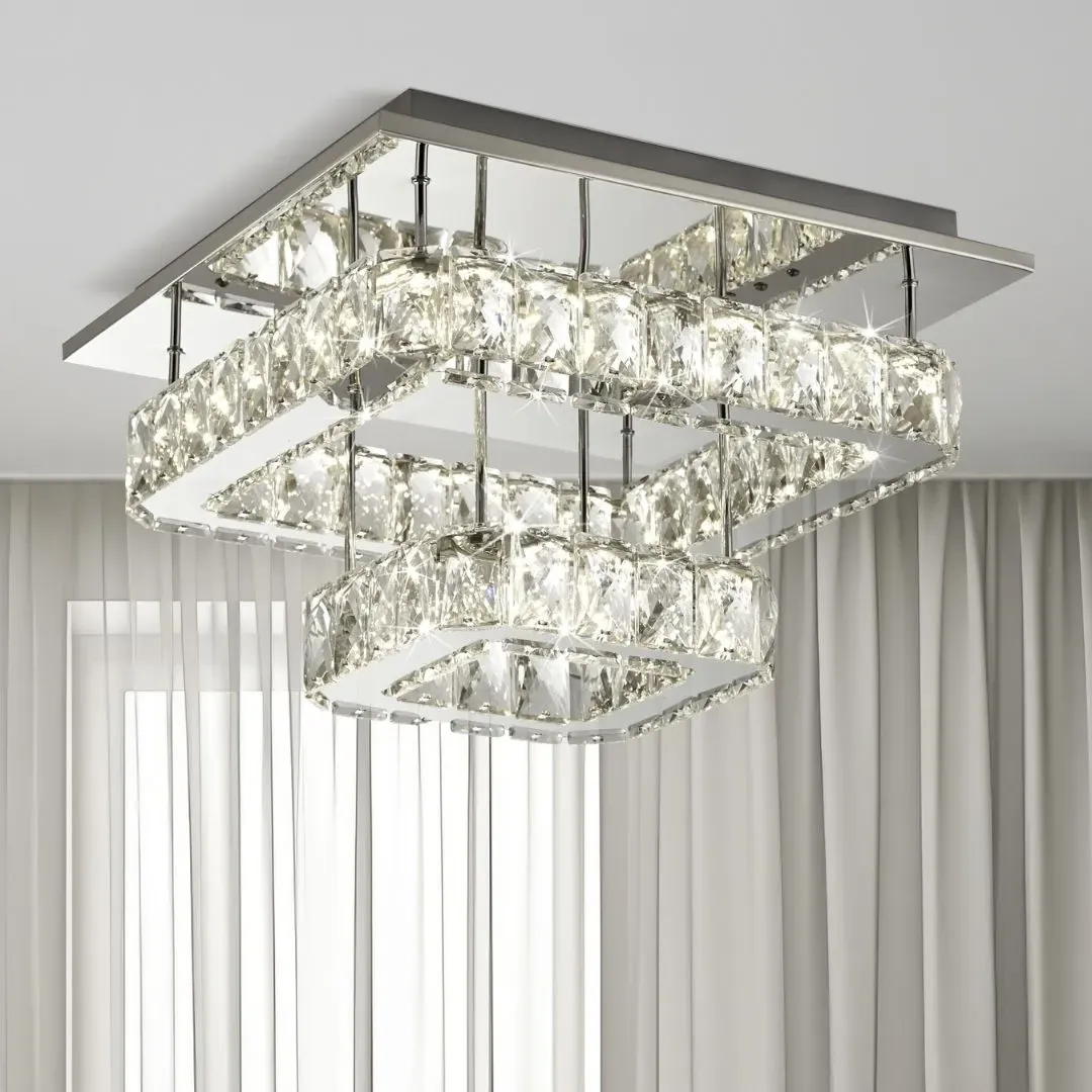 Clover 2-Tier Dimmable LED Flush Ceiling Light - Chrome, Crystal product