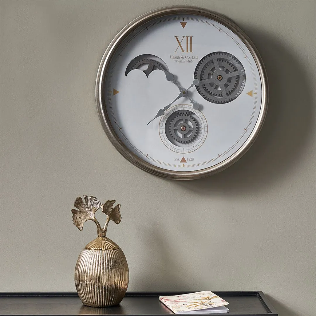 Cogs Round Wall Clock - White, Metal product