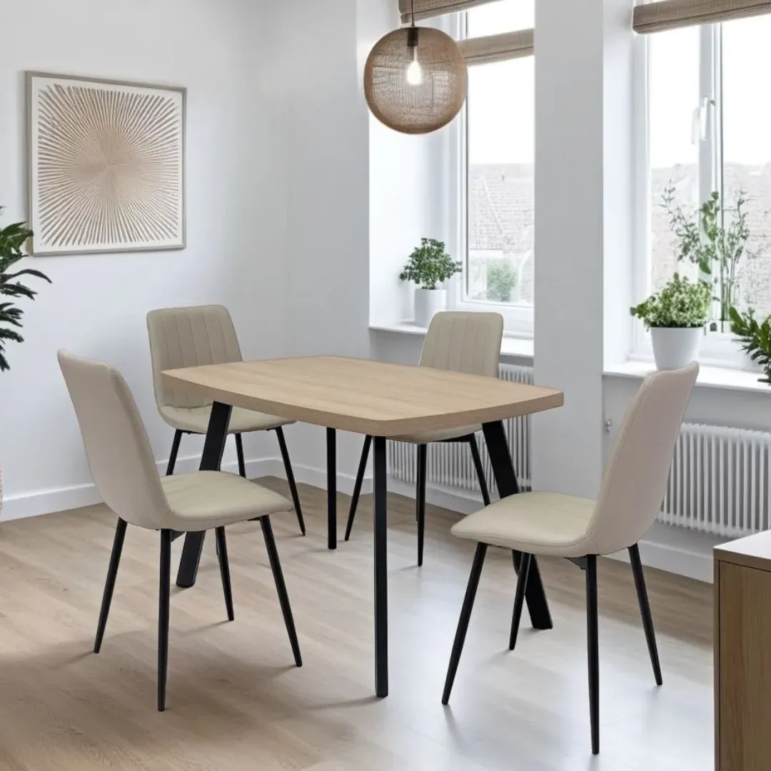 Como 4-Seater Dining Set - Light Oak, Faux Leather product