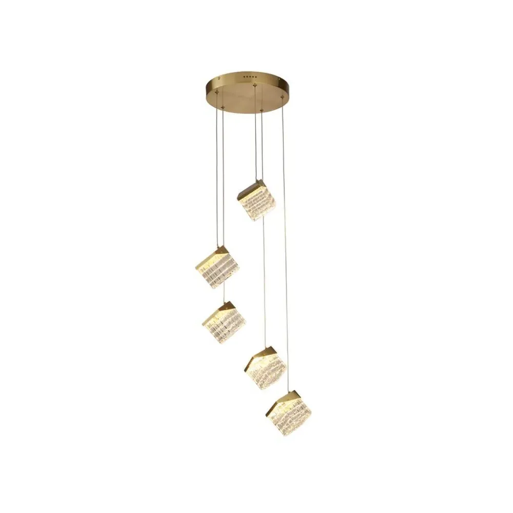Cuboid 5-Light LED Multi-Drop Pendant - Satin Brass, Acrylic product