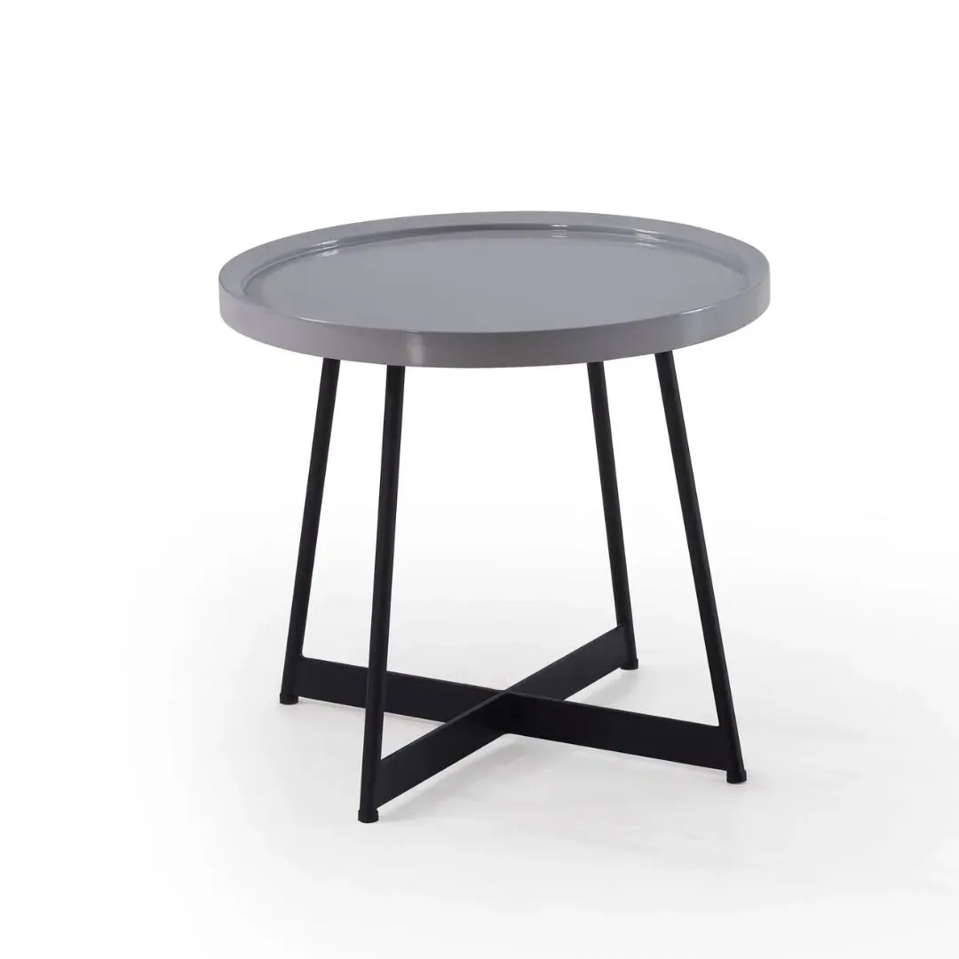 Curtis Round End Table - Light Grey, High Gloss product
