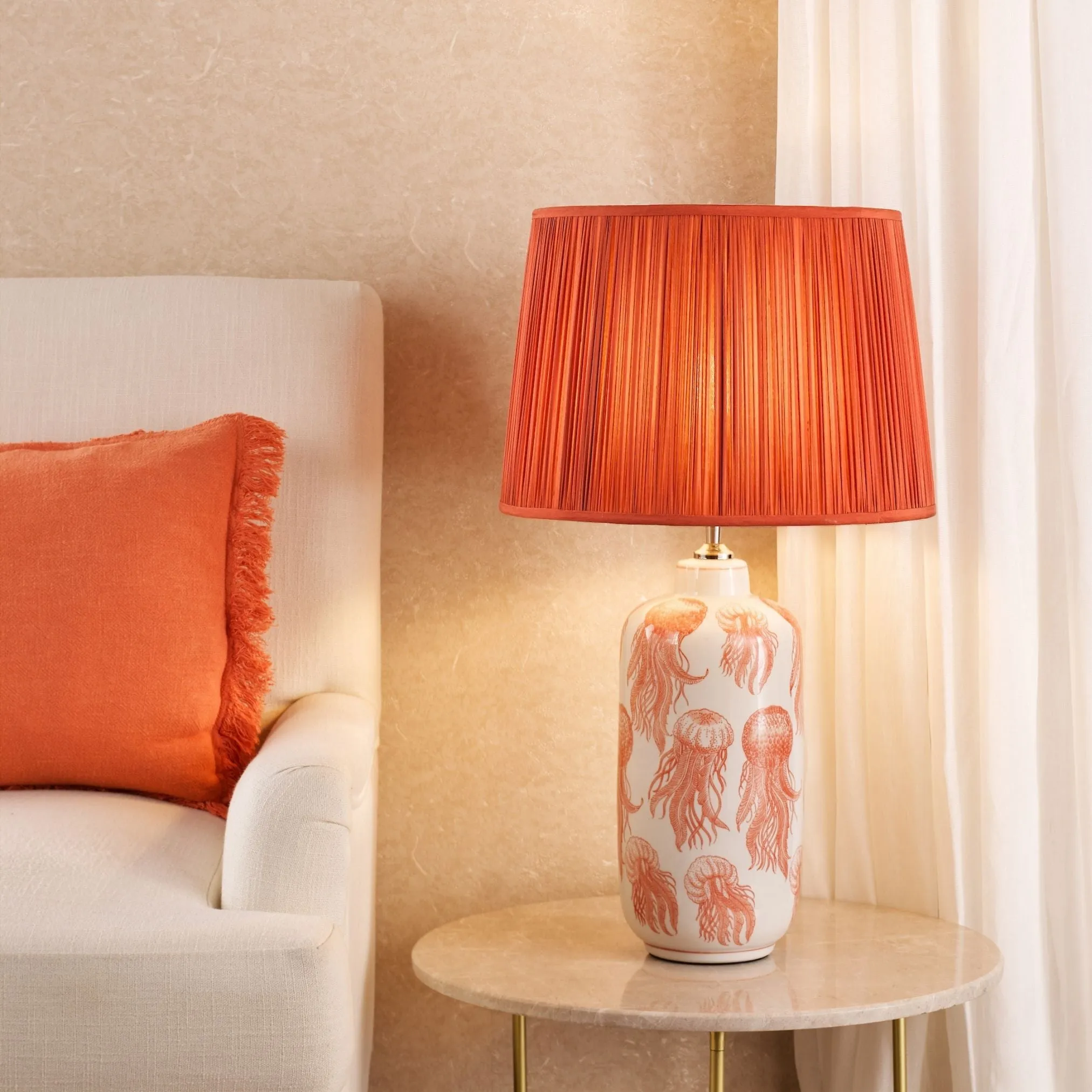 Cyanea Jellyfish Ceramic Table Lamp - Coral Pink, Silk product