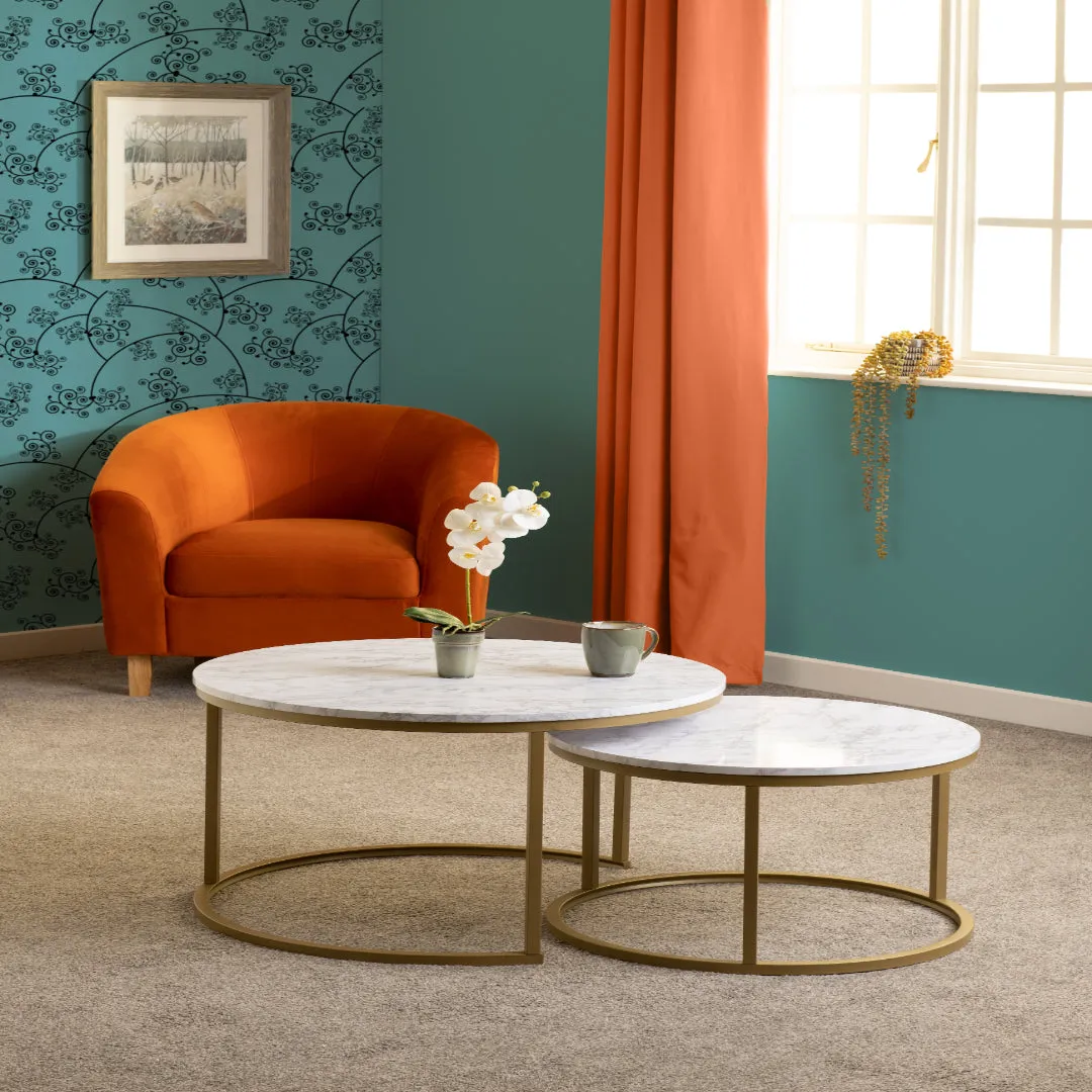 Dallas Nest of 2 Coffee Tables - White Marble, Gold product