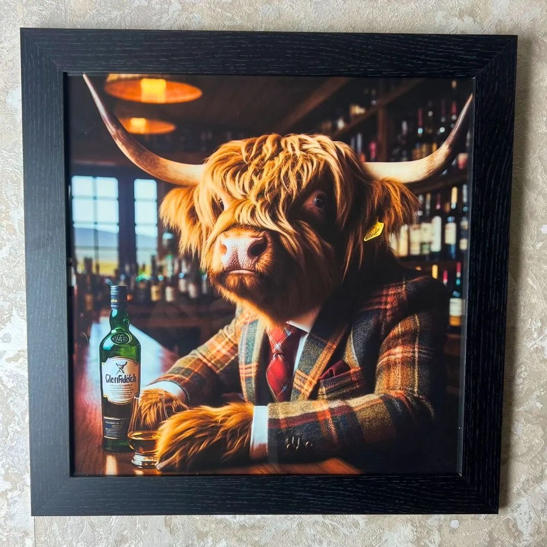 Dapper Highland Cow Wall Art with Black Frame product