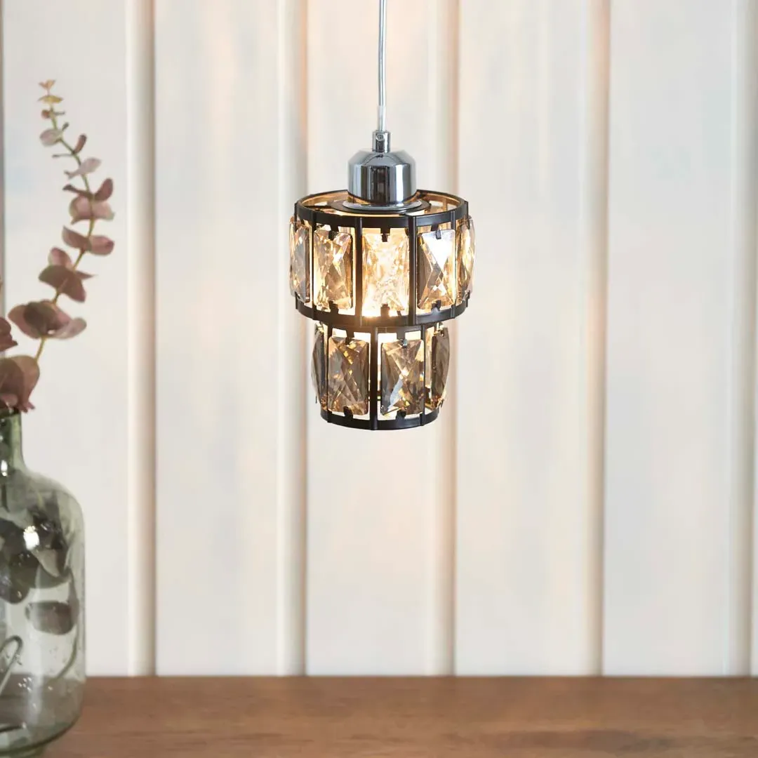 Darla Small Two-Tier Ceiling Pendant - Black, Crystal Glass product