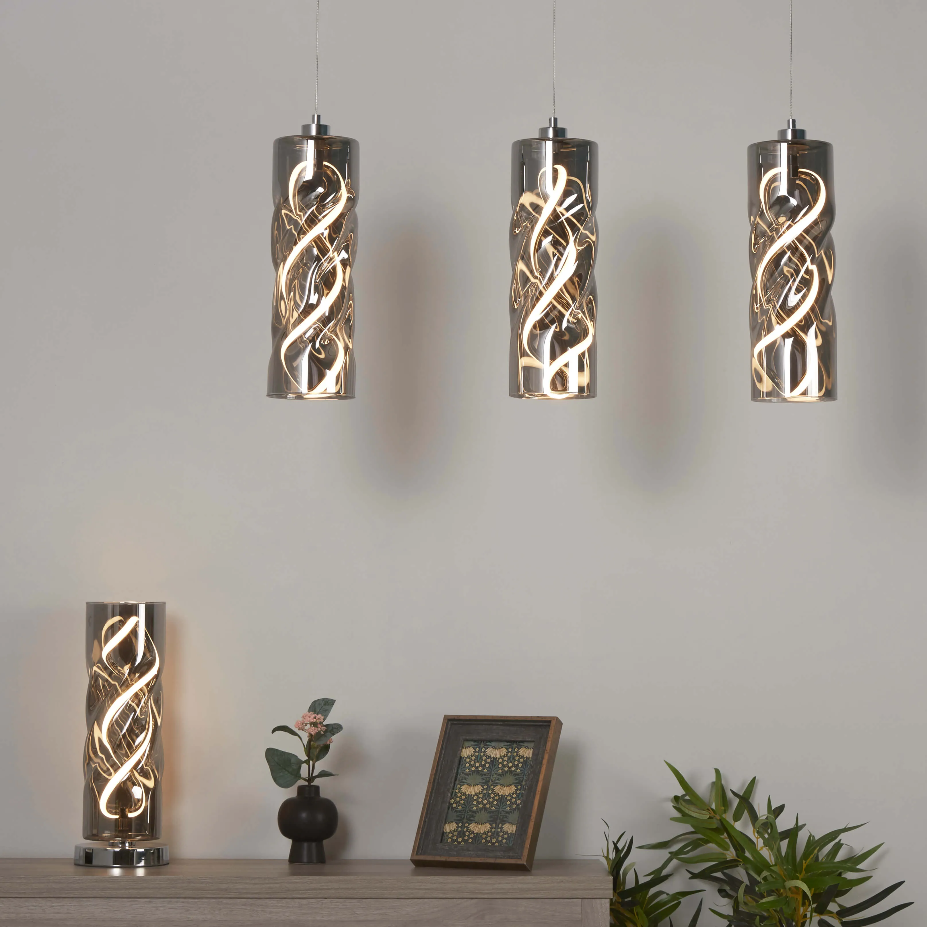 Demeter 3-Light Ceiling Pendant Bar - Black, Smoke Glass product