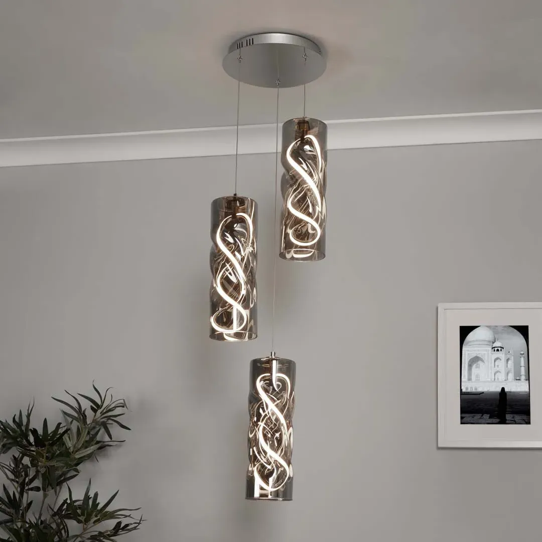 Demeter 3-Light Cluster Ceiling Pendant - Chrome, Smoked Glass product