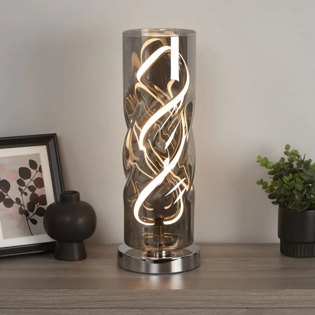 Demeter Smoked Glass LED Table Lamp - Chrome, Steel product